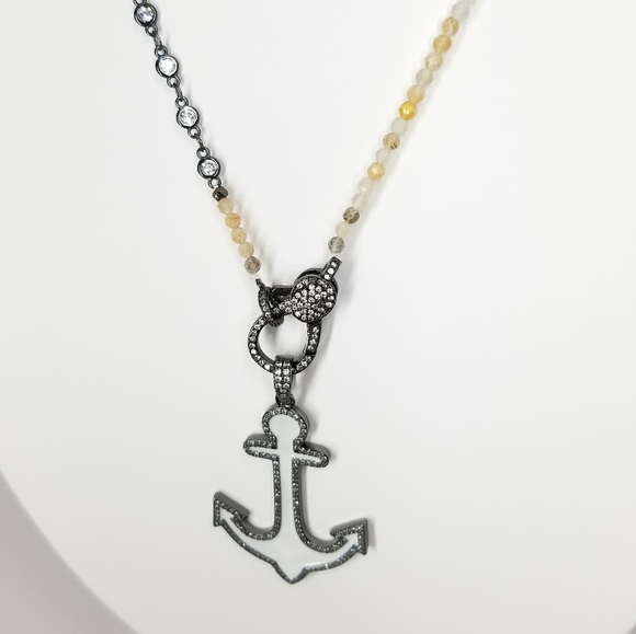 NEW White Enamel Anchor Charm Pave CZ Necklace NWT - Picture 6 of 8